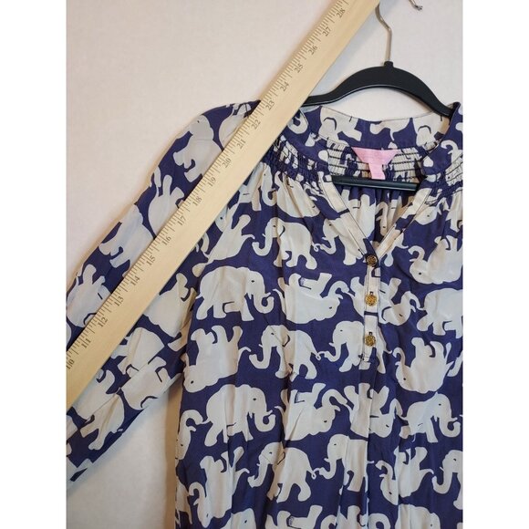 Lilly Pulitzer Elsa Blue White Elephant Print 100% Silk Pullover Blouse XS - Picture 11 of 11
